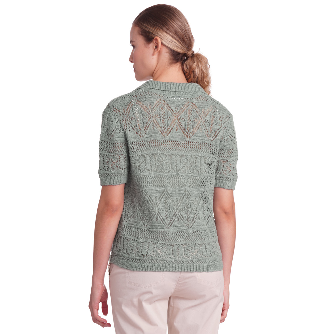 Gina Damen Strickshirt  mit Ajour-Muster dunkelgrün