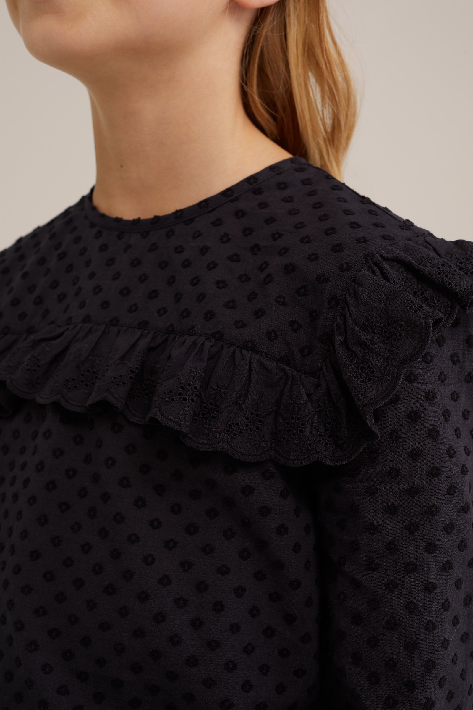 Meisjes blouse met structuur WE Fashion Zwart