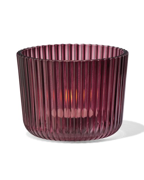 porte-bougie M verre nervuré rouge