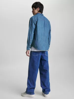 Camisa estilo western de corte relaxado em chambray denim