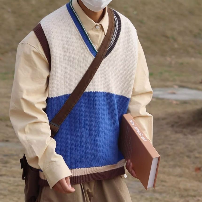 DuckleBeam - V-hals Color Block Sweater Vest