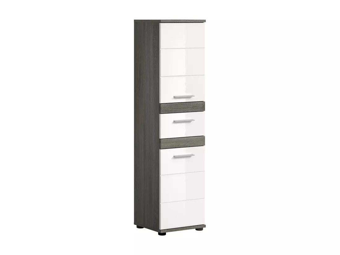 Kaleb - Colonne basse en mélaminé blanc et argenté (L/H/P : 35x137x31 cm)