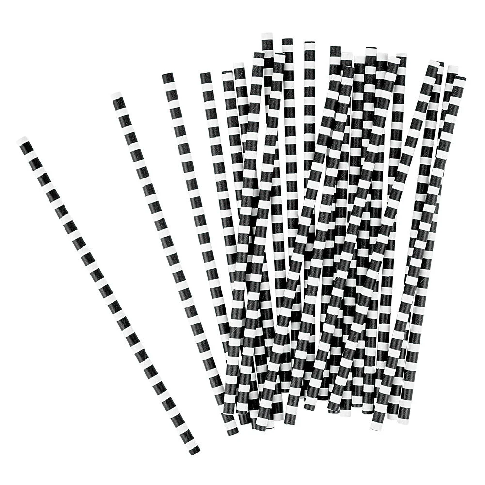 Paille en papier noir et blanc x 24