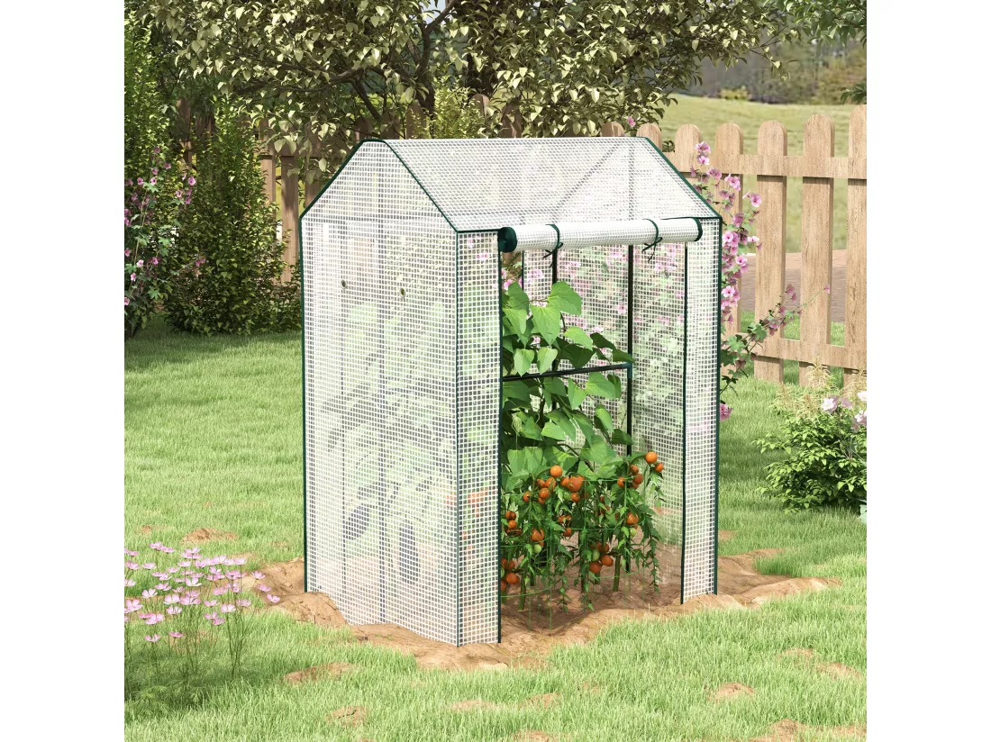 Serre de jardin 0,8 m² - 2 espaces, 2 portes enroulables - acier PE transparent