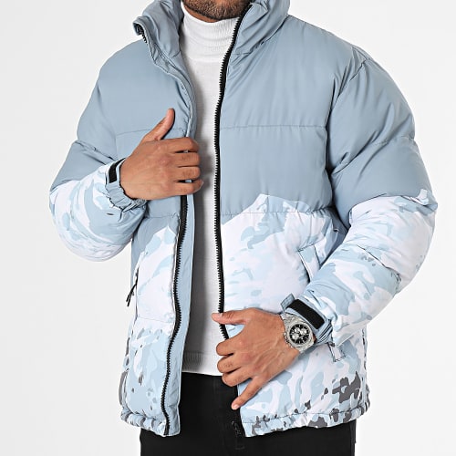Doudoune Bleu Clair Blanc Camouflage