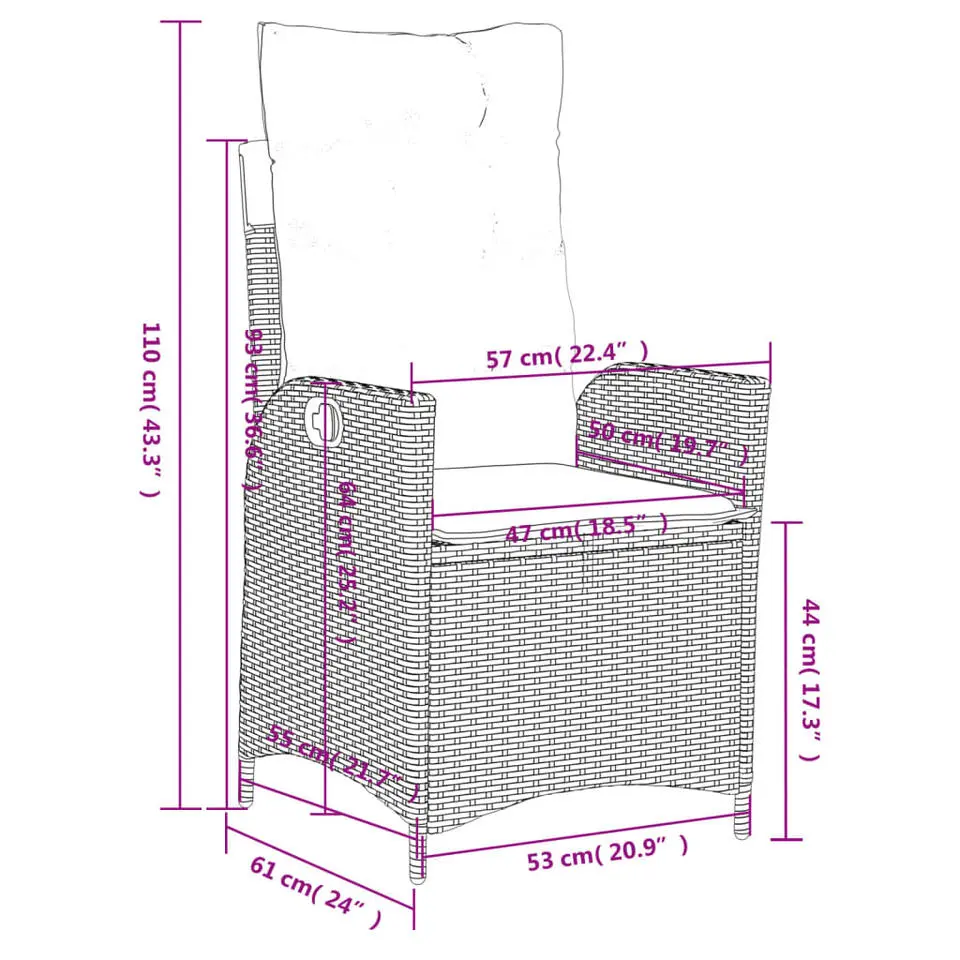 vidaXL - Verstelbare tuinstoelen met kussens - Zwart - Poly rattan - 2 stuks