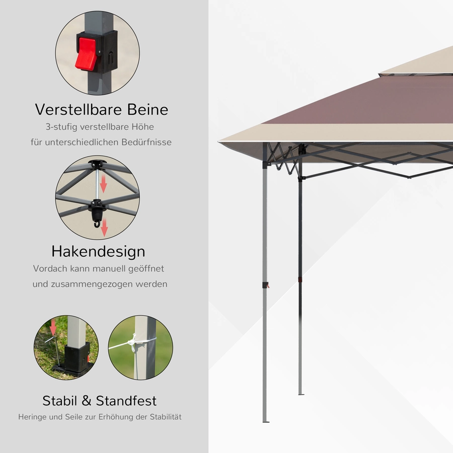 Outsunny Pop-Up-Pavillon zusammenfaltbar dunkelbraun ,  creme