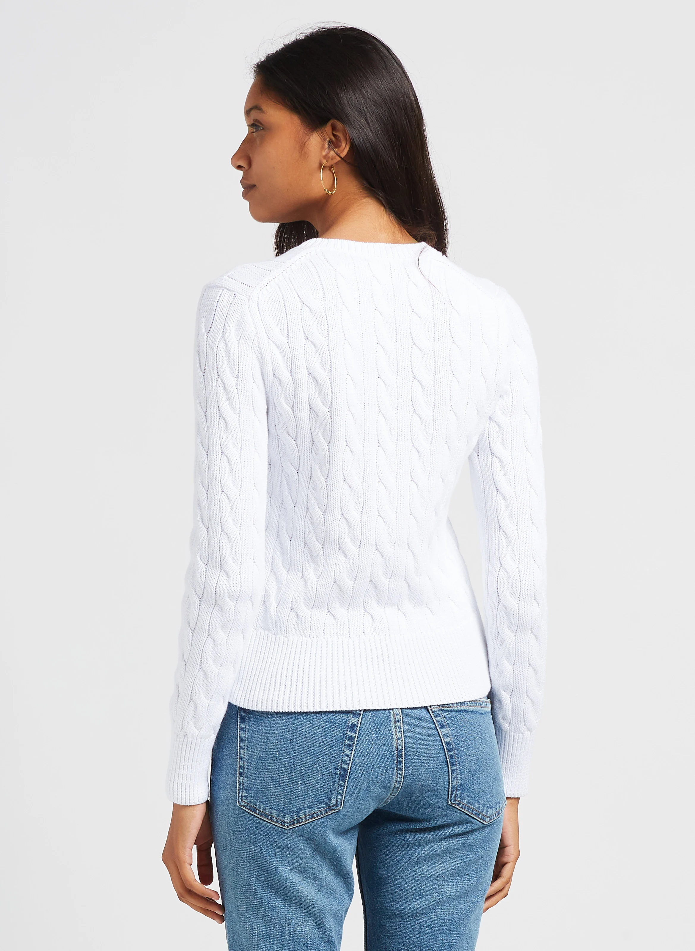 Gilet col rond brodé en coton | Blanc