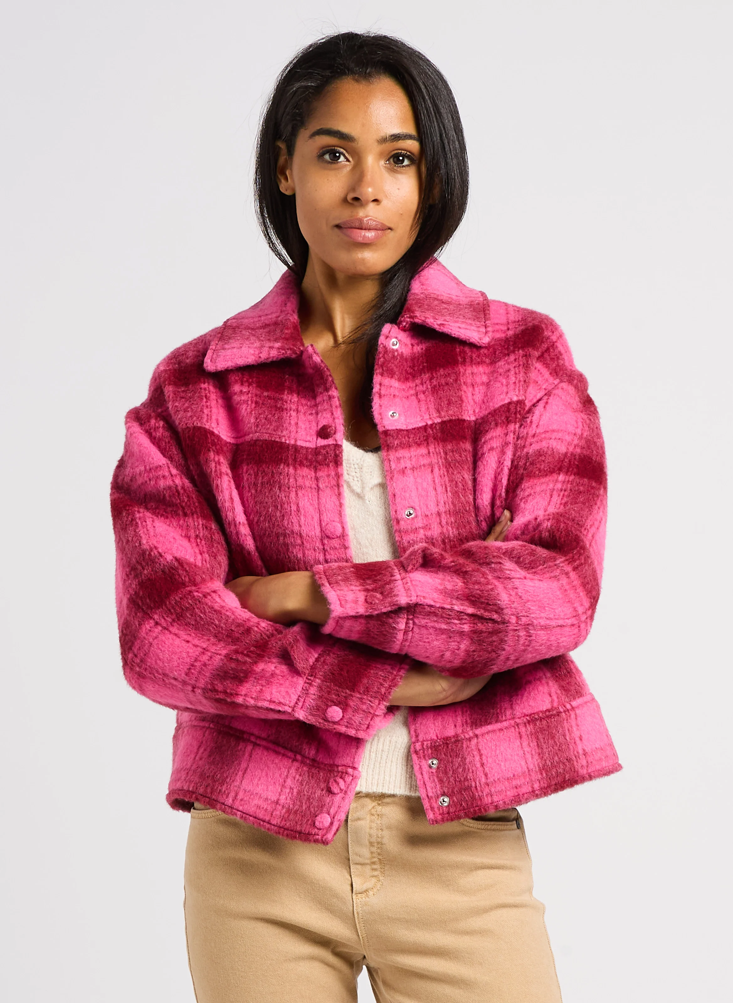 VIAN - Veste col classique à carreaux| Rose
