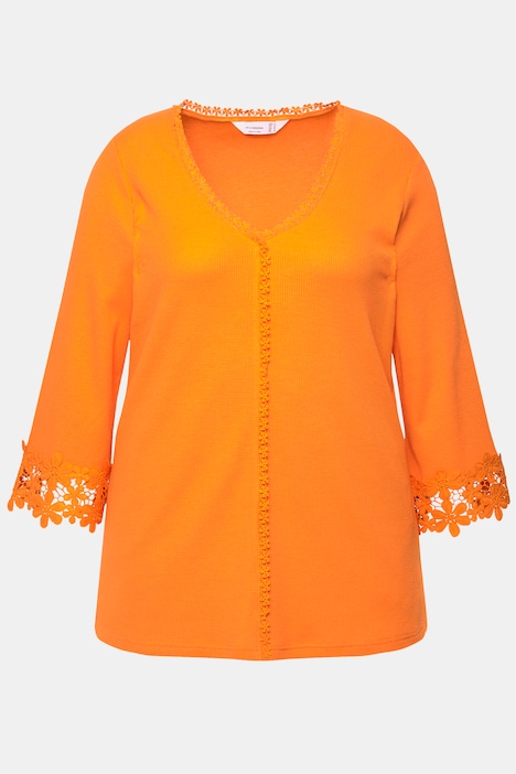 T-Shirt, A-Linie, Blüten-Details, 3/4-Ärmel