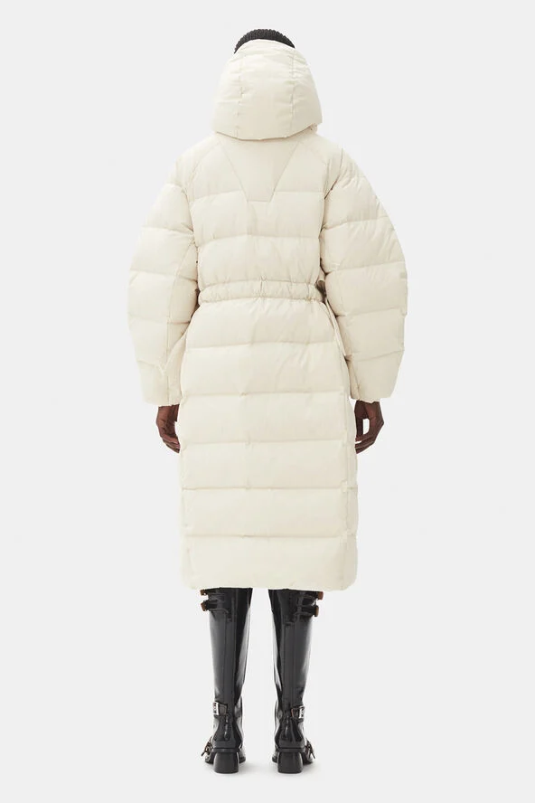 Ganni Tech Seersucker Puffer Coat Tofu
