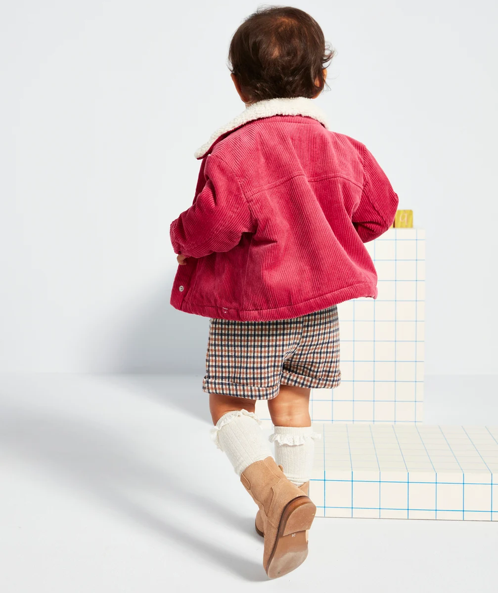VESTE BÉBÉ FILLE EN REMBOURRAGE RECYCLÉ ET VELOURS ROSE