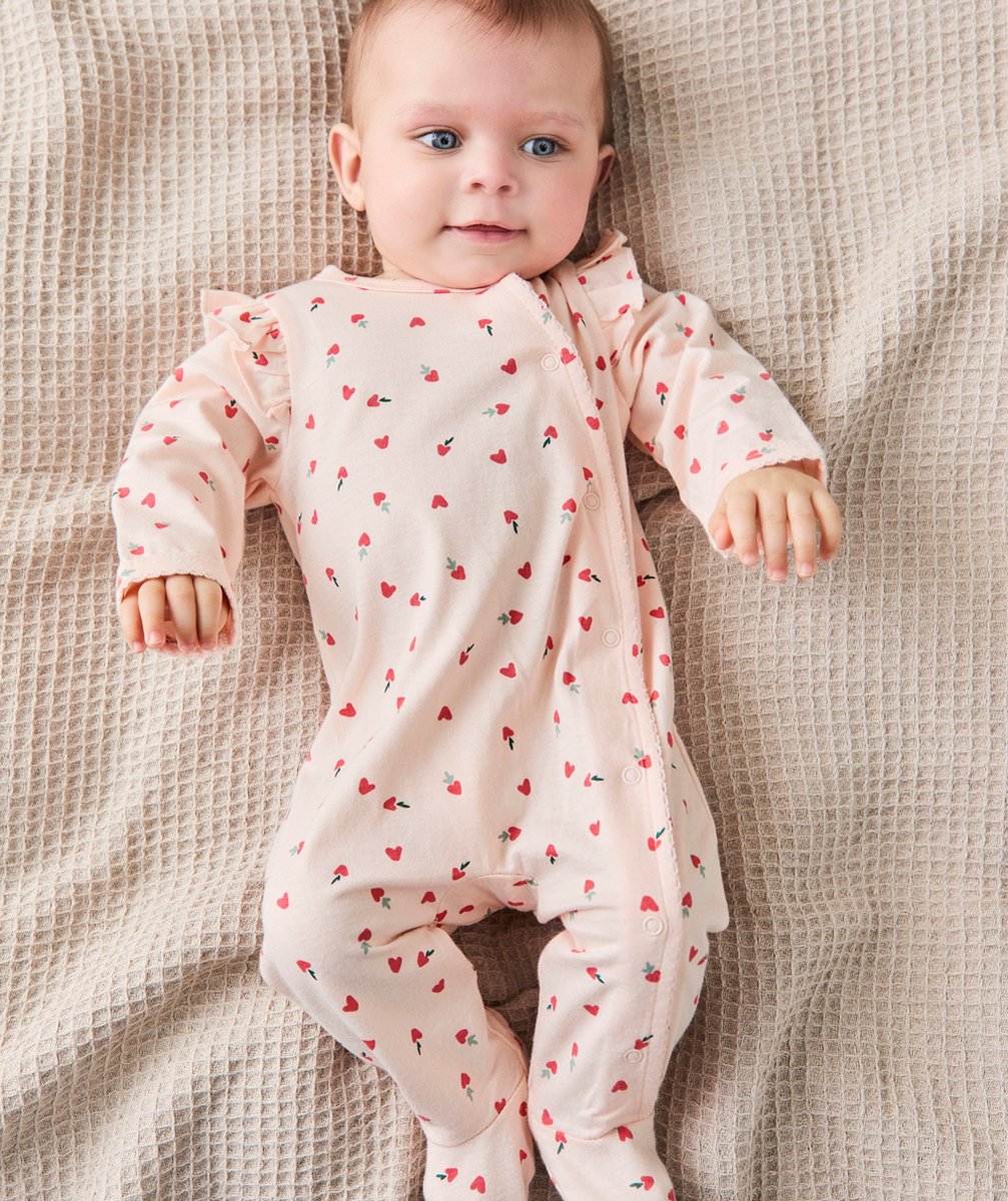 DORS BIEN BÉBÉ EN COTON BIO ROSE IMPRIMÉ COEURS