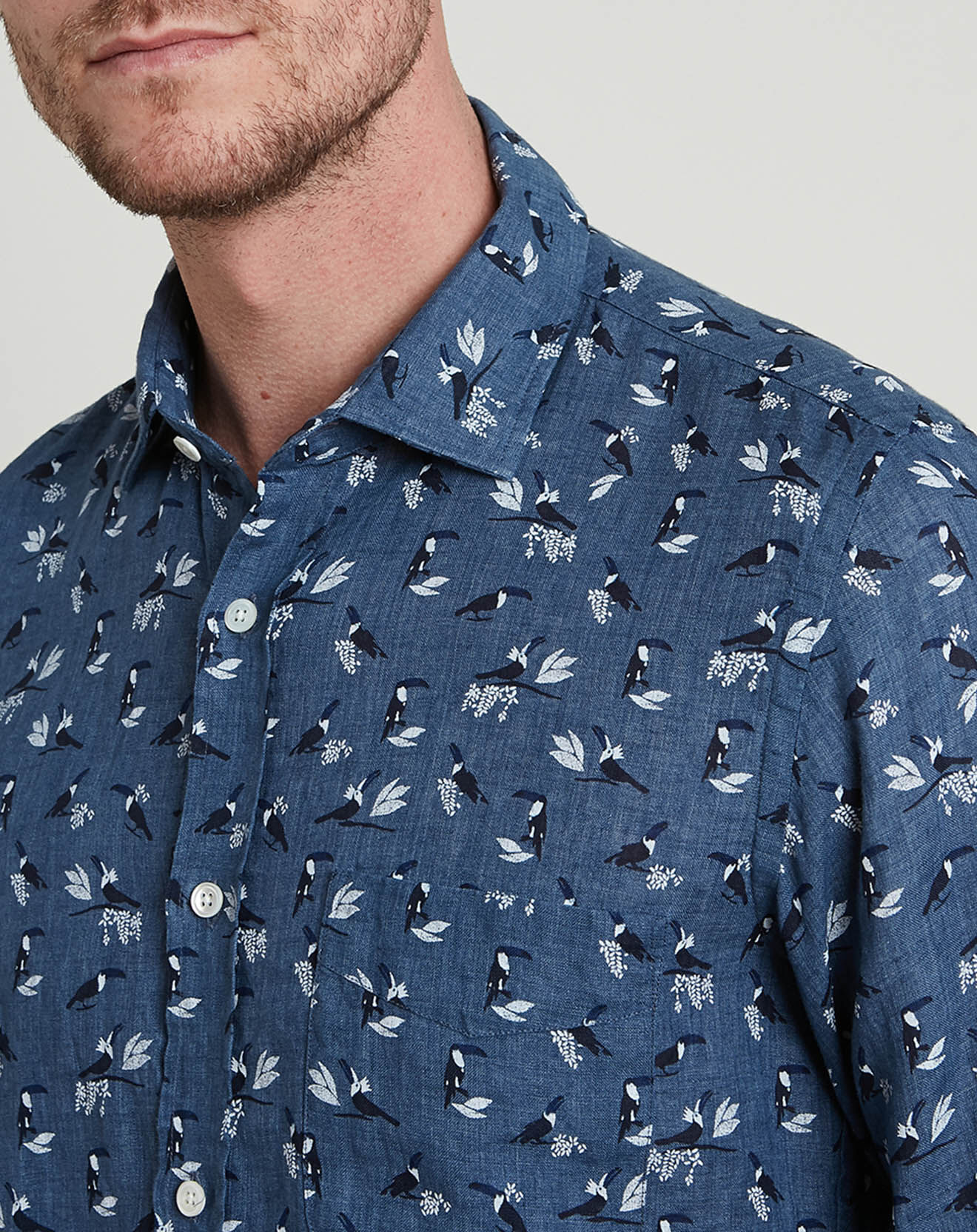 Hartford Chemise 100% Lin Slim Storm imprimée bleu/blanc