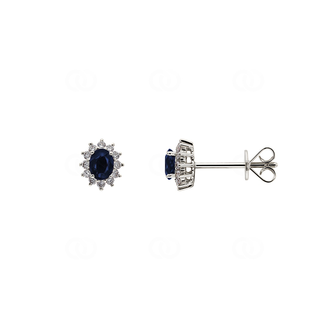 Ohrstecker 750/18 K Weissgold mit Saphir oval & Diamanten 0.15 ct H/si