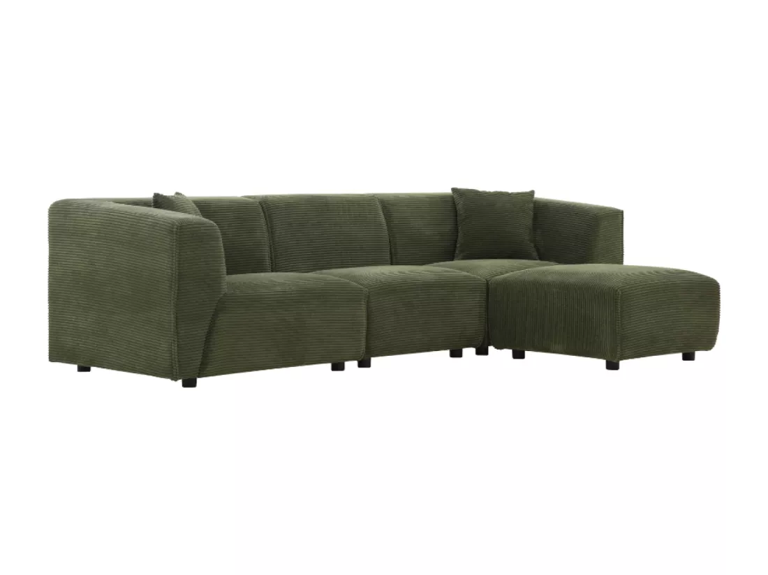 Canapé modulable 4 places: canapé droit 3 places + 1 pouf en velours côtelé vert Monroe