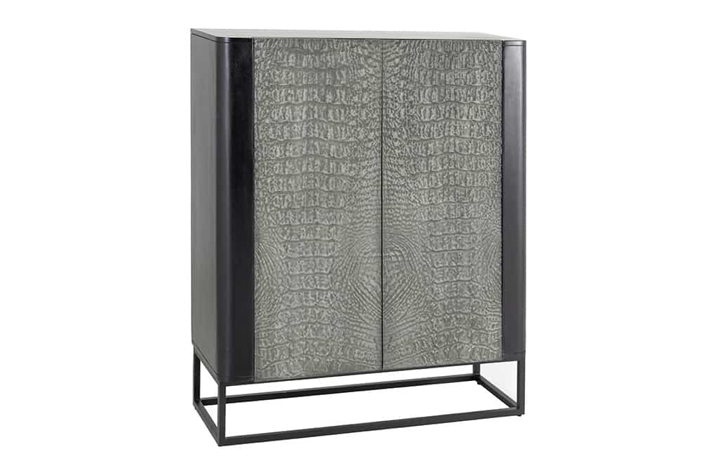 Handgefertigtes Highboard CROCO 120cm grau schwarz Mangoholz massiv 3D-Design