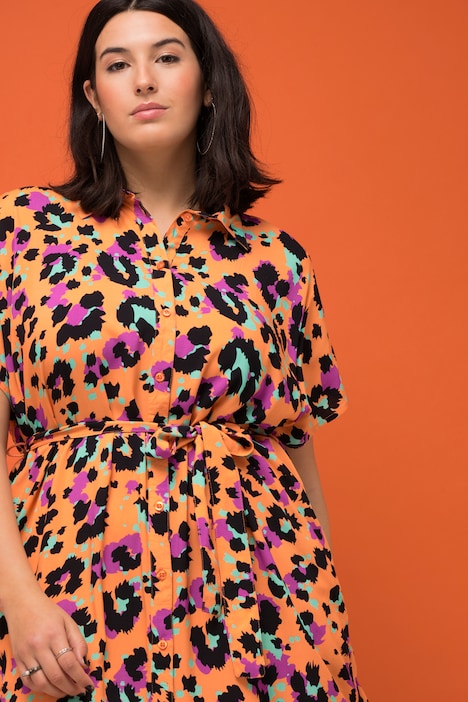 Hemdblusen-Midikleid, oversized, Color-Leo, Bindegürtel