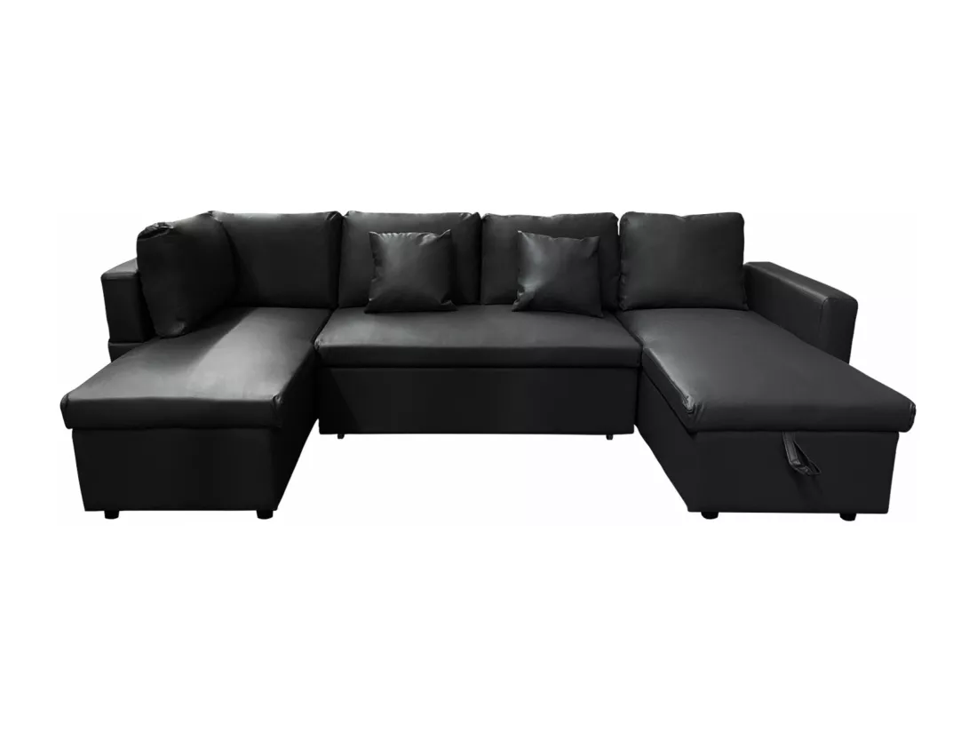 Canapé panoramique convertible simili SCOTT 4 places noir - HAPPY GARDEN