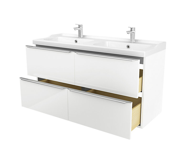 Meuble sous vasque à suspendre GoodHome Imandra blanc 120 cm + plan vasque Nira