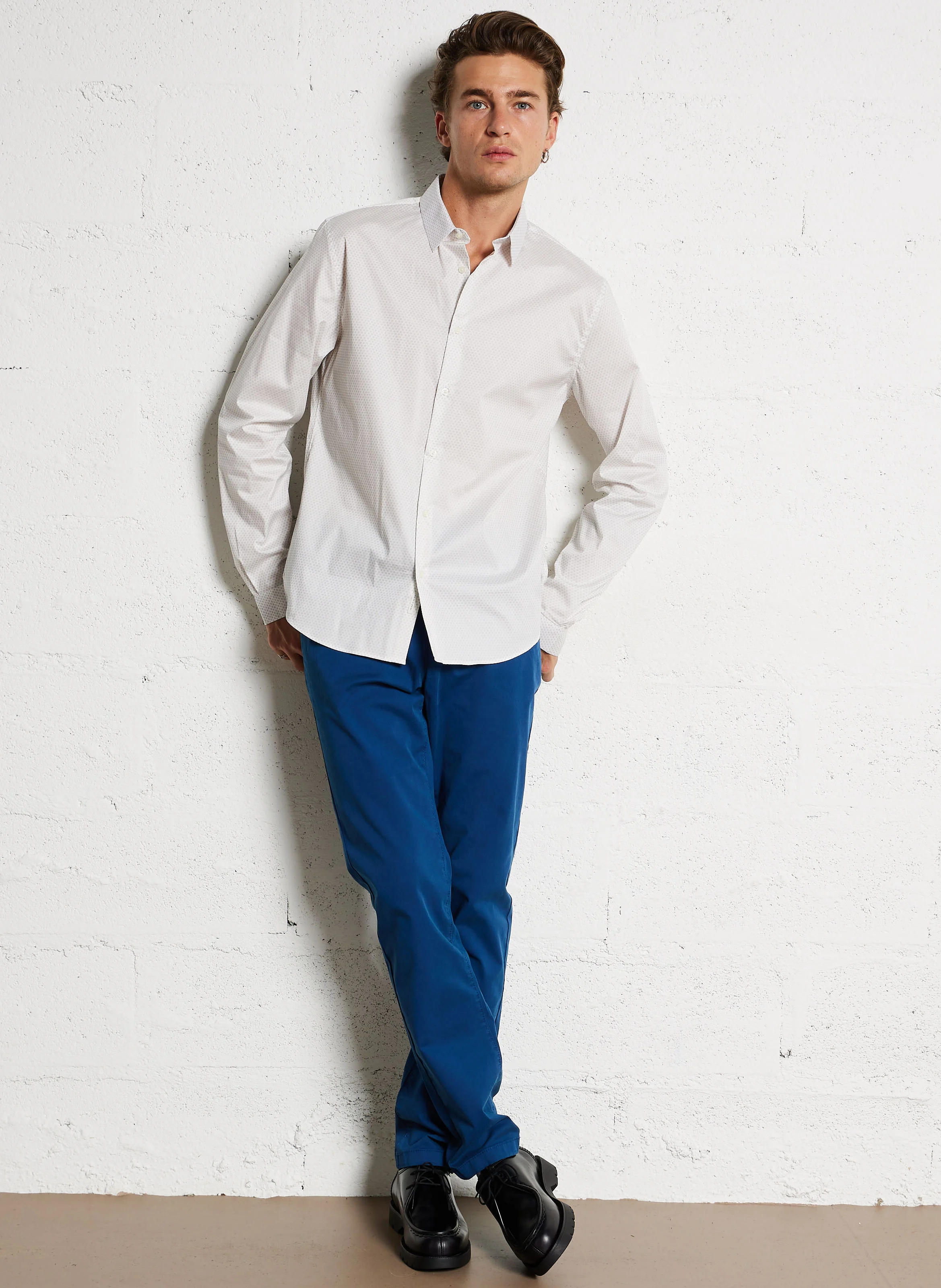 Chemise slim-fit en coton stretch| Gris