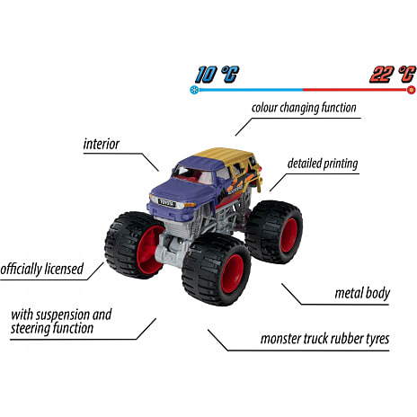 Majorette monstertruck m. farveændring 7,5 cm – flere varianter - assorteret