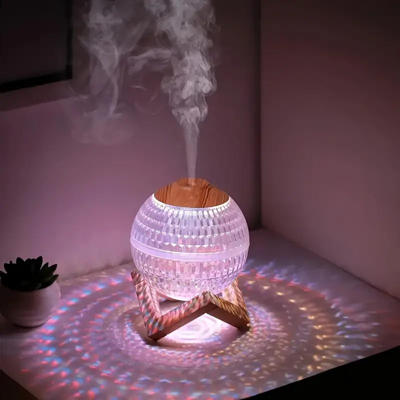 (350ml) Mini USB Luftbefeuchter Aroma Öl Diffuser mit LED Beleuchtung - Hellbraun / Transparent