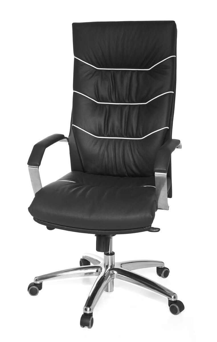 KADIMA DESIGN XXL Chefsessel Kanzas: Echtleder, Soft-Air Formpolster, verchromte Armlehnen, Aluminium-Fußkreuz, 5-Punkt Mechanik.