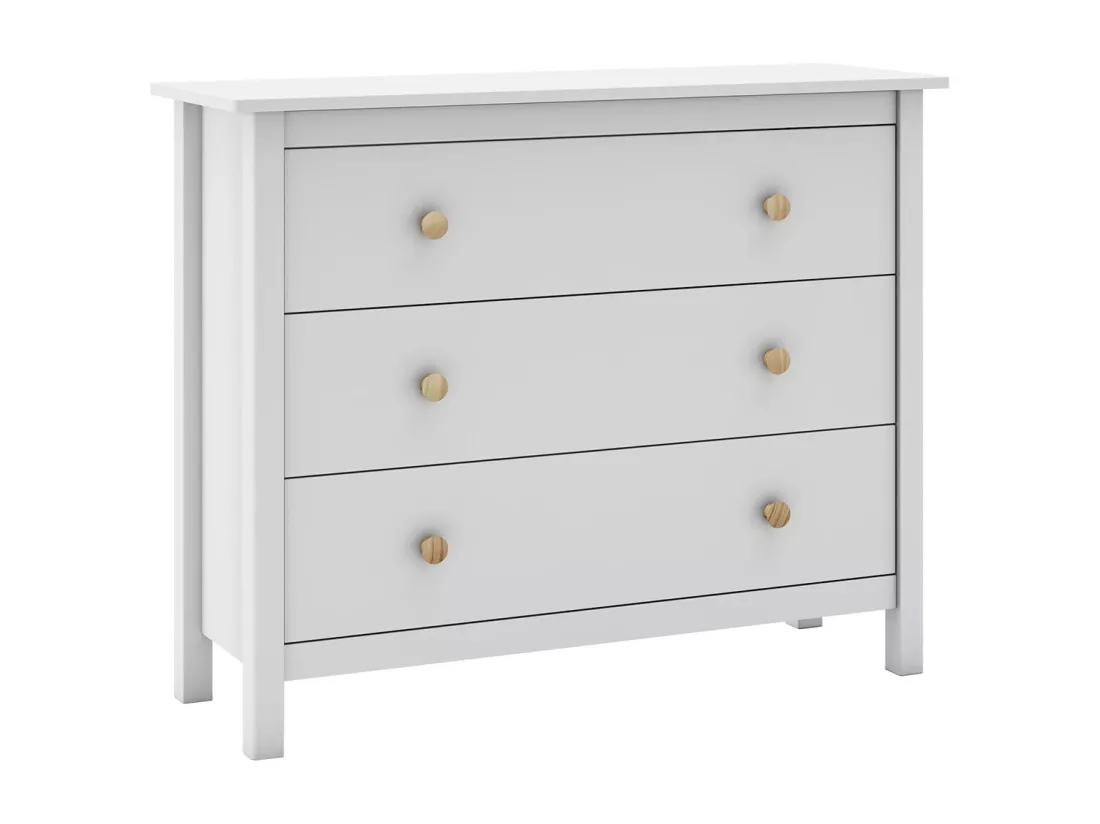 DAVA - Commode 3 Tiroirs en Pin Massif Blanc