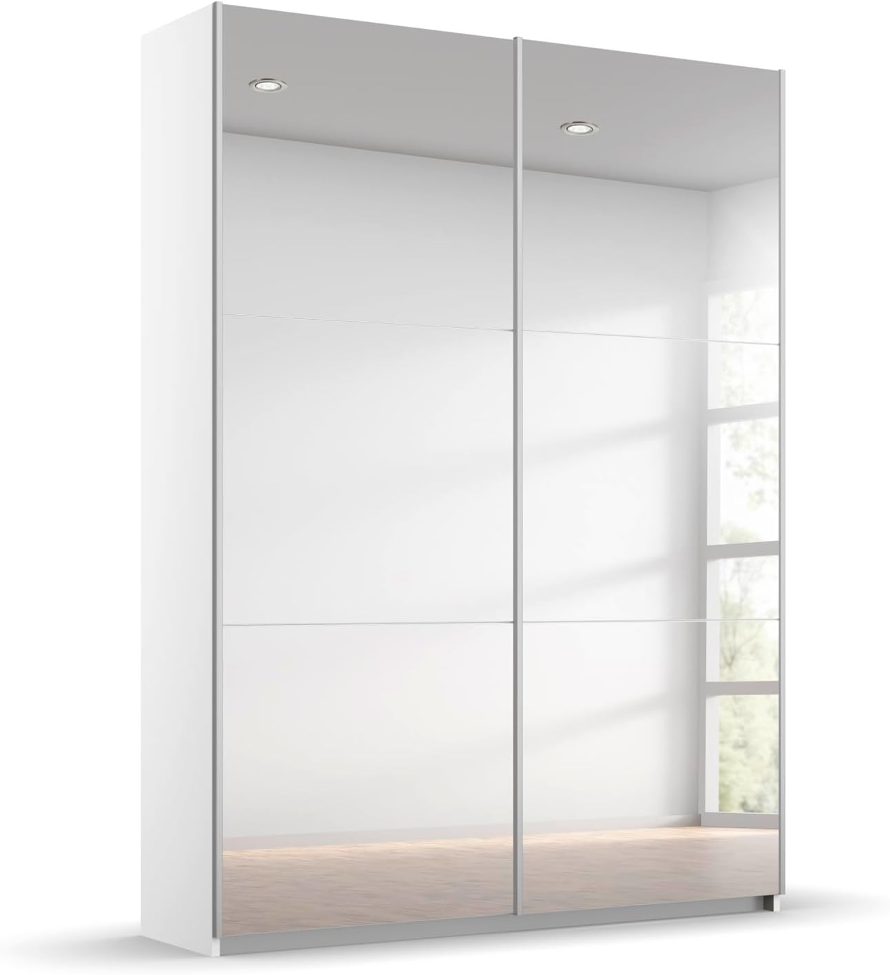 Rauch Möbel Reflect, Schwebetürenschrank, Kleiderschrank, Schrank mit Spiegel, Garderobe, 2-türig, 2 Spiegeltüren, Farbe Alpinweiß, 131x191x59cm