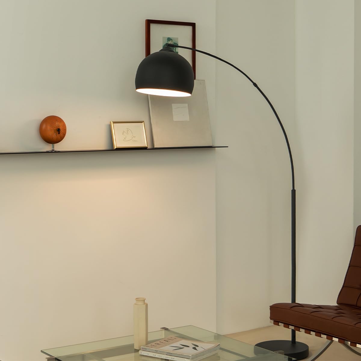 Home Sweet Home Bogenlampe Stehlampe Schwarz Metall 172cm, Stehleuchte Wohnzimmer Industrial Design, E27 Bogenleuchte mit Fußschalter & LED