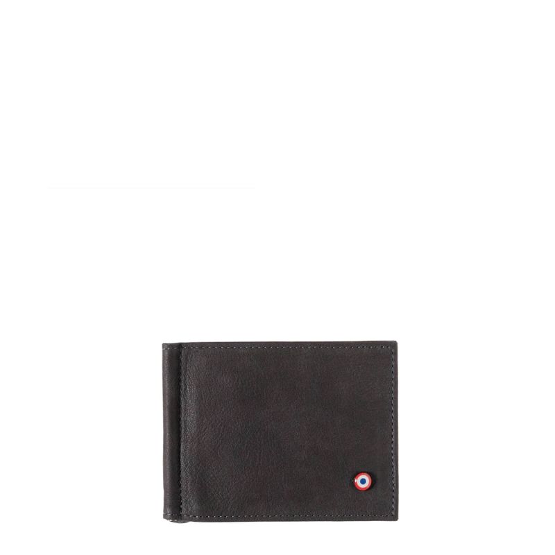 Portefeuille italien Hector avec pince à billets en cuir Nubuck Nuage gris