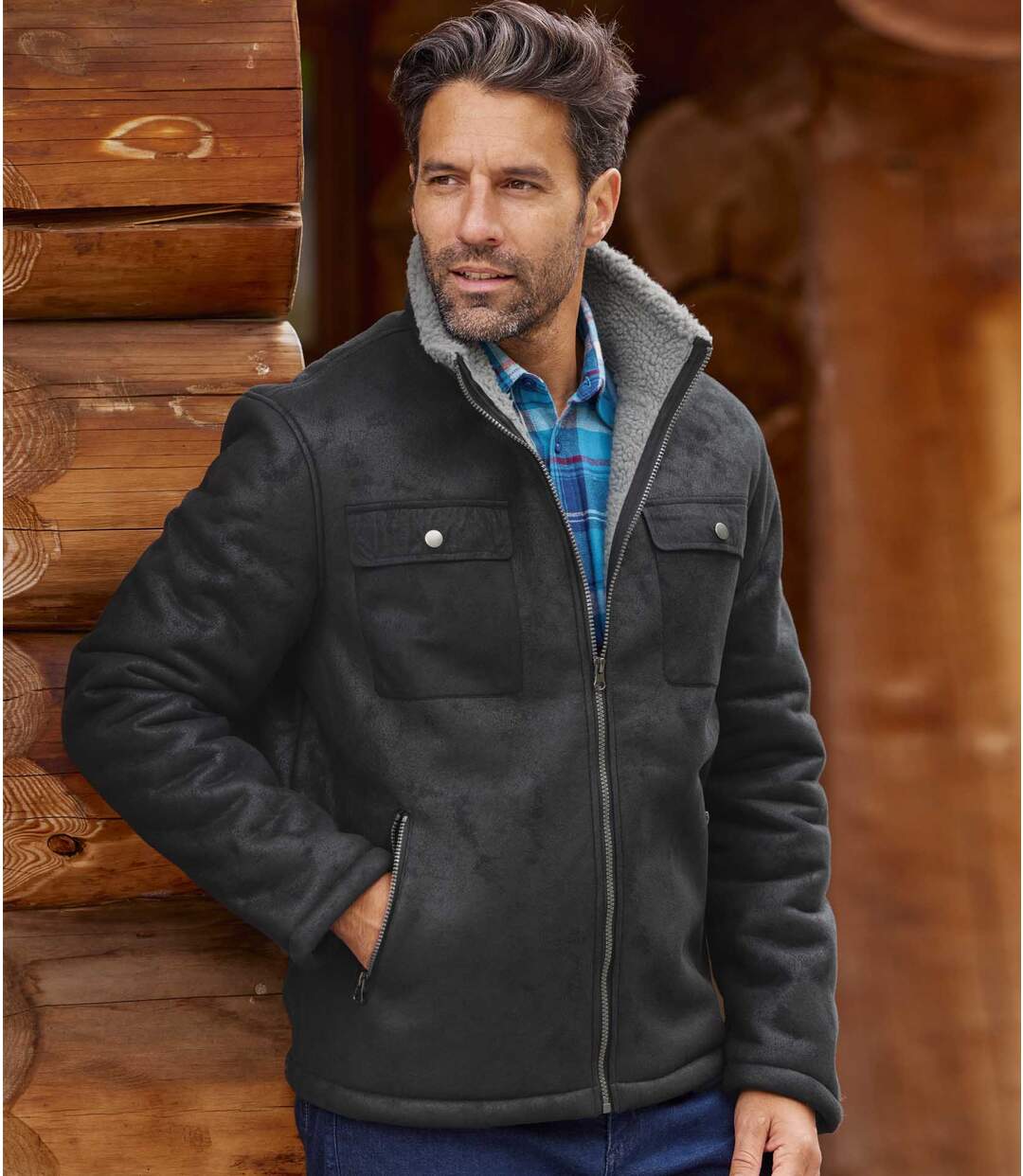 Blouson Aviateur Suédine Noir Doublé Sherpa