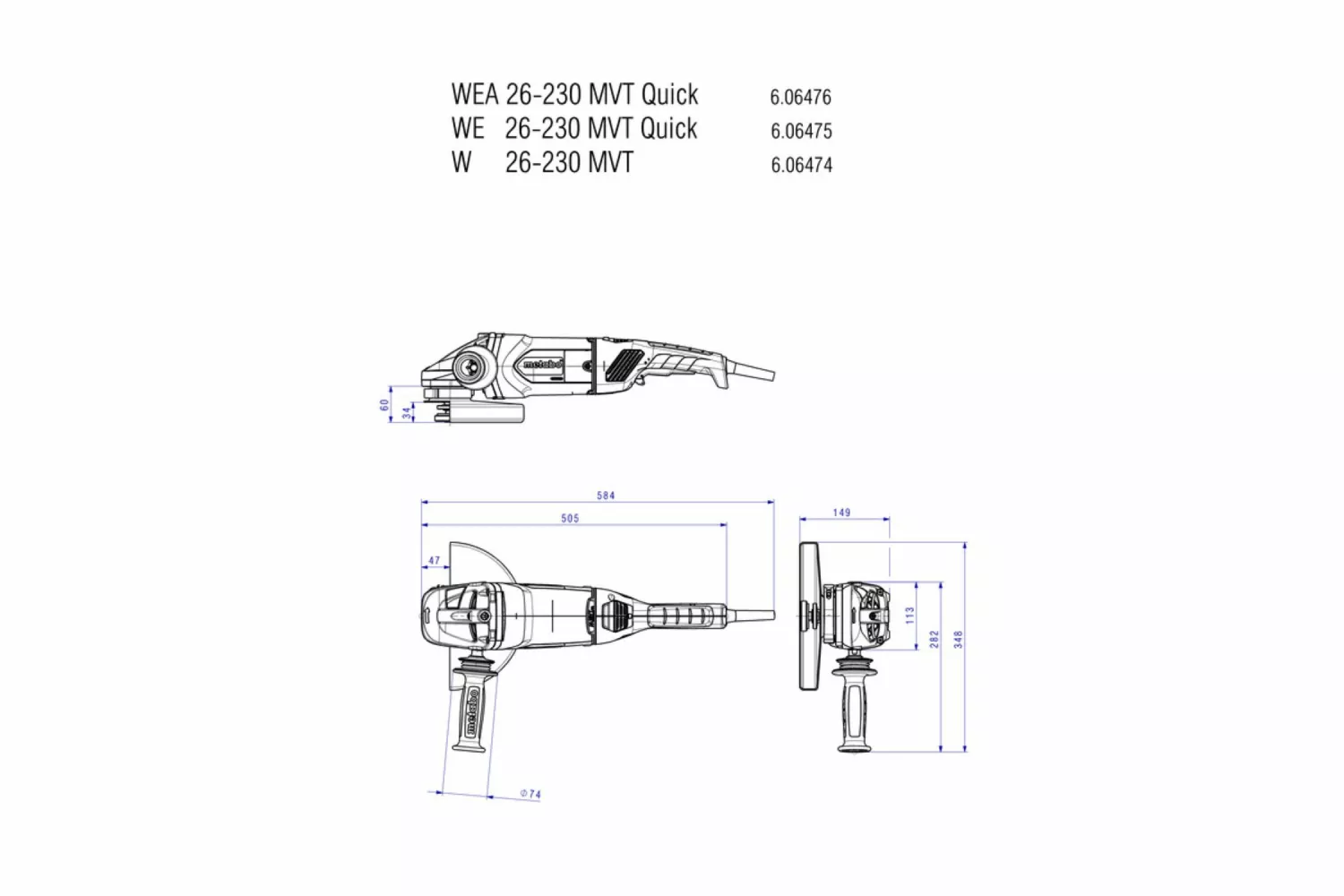 Metabo WEA 26-230 MVT QUICK Haakse slijper - 2600W - 230mm - Softstart