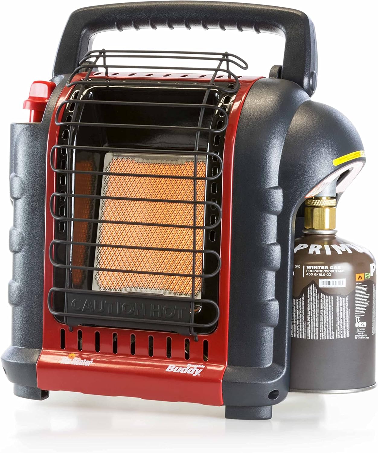 Mr. Heater Portable Buddy inkl. ölfreiem Schlauch & Gaskartusche, Heizgerät für Gaskartuschen & Gasflaschen, zwei Leistungsstufen (1,2kW / 2,4kW), mobile Heizung für Camping mit Piezo-Zünder