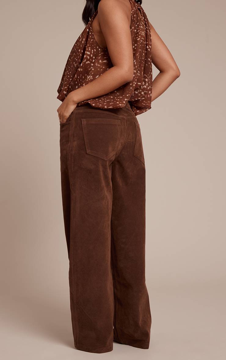 Marron Pantalon Tonneau En Suède Petite Taille