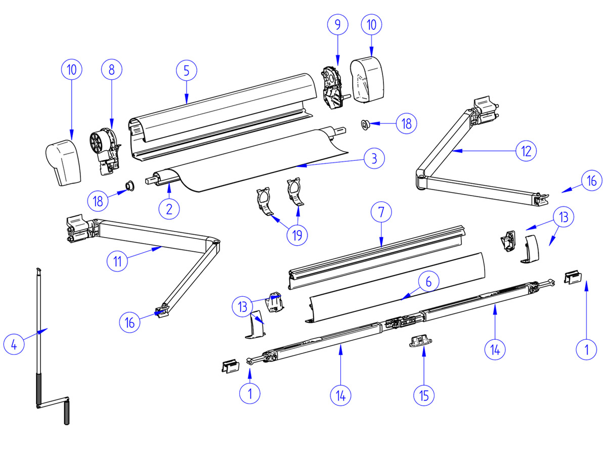 Thule Omnistor binnenkap & opdraaimechanisme links 5102