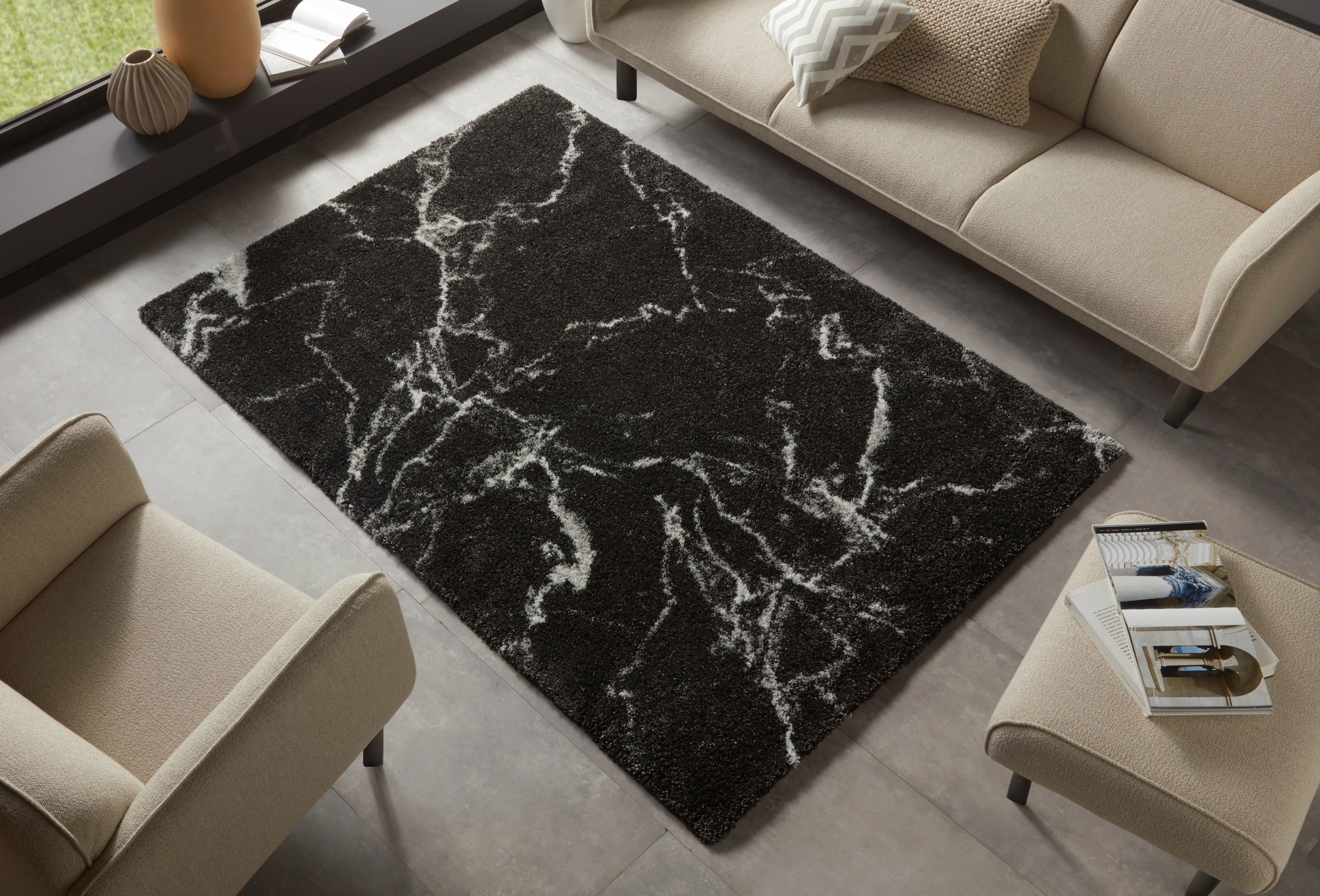 HANSE Home Hochflor-Teppich »MAYRIN« rechteckig 30 mm Höhe Hochflor, Teppich, Shaggy, Flokati, Weich, Marmor-Optik, Wohnzimmer