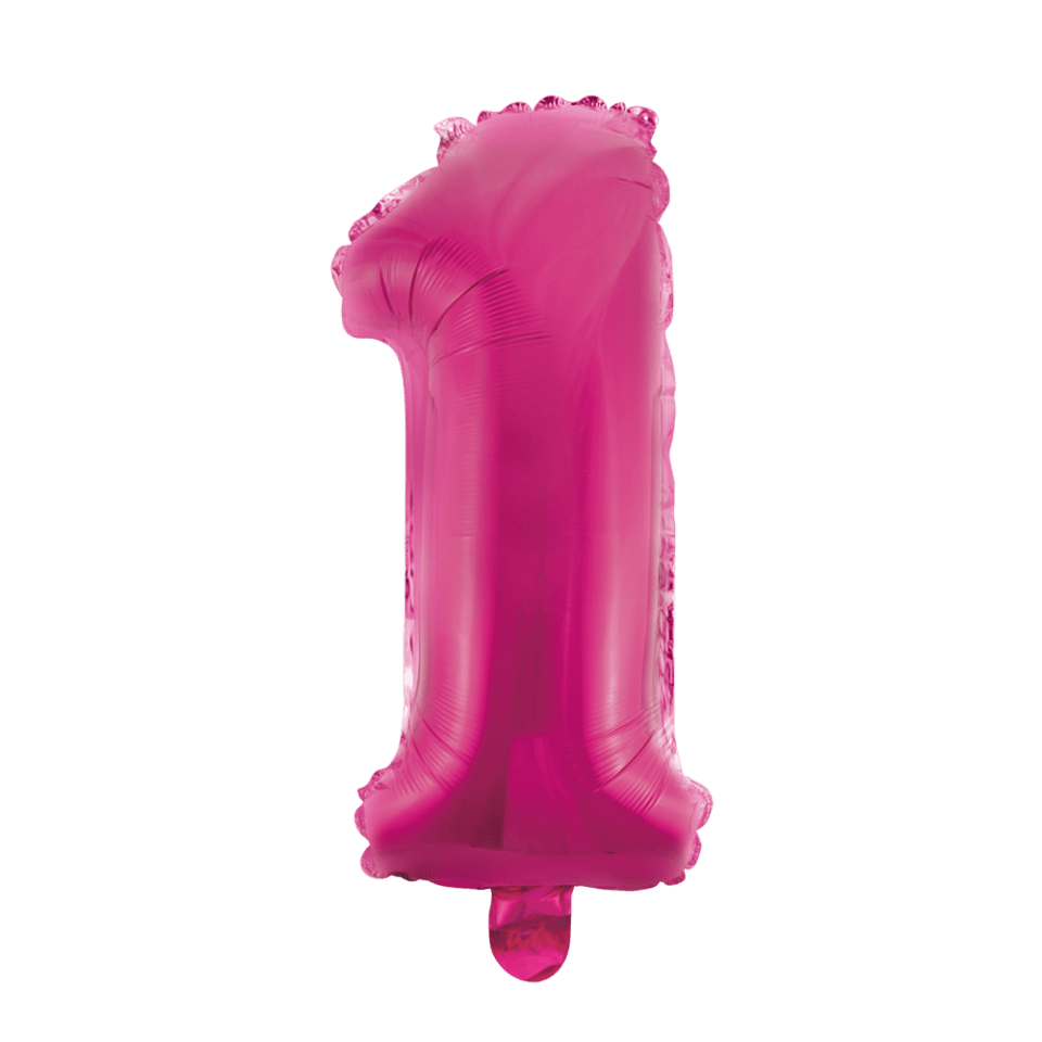 Folie Ballon Cijfer 1 Roze 41cm met Rietje