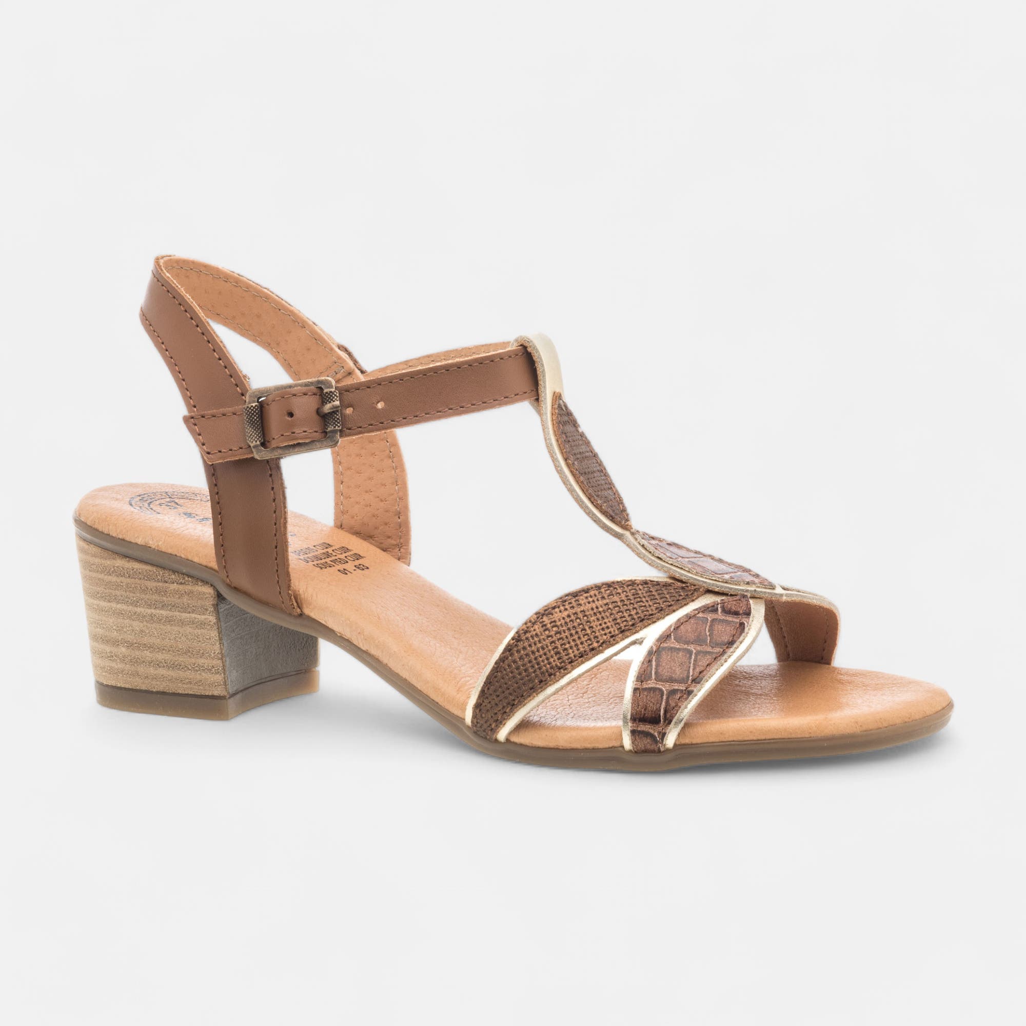 Nu-pieds à talon Femme en cuir cognac