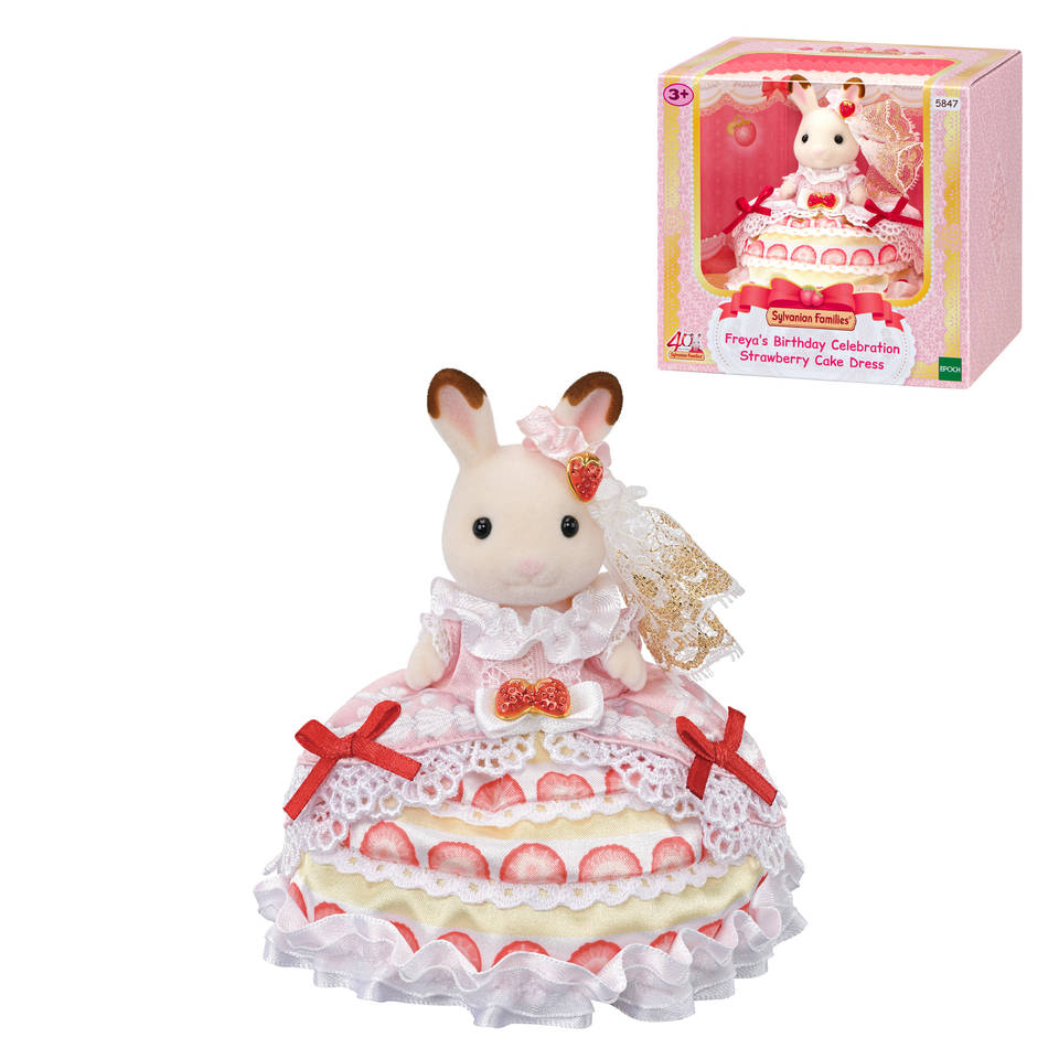 Sylvanian Families Freya's verjaardag set aardbeien cake jurk 5847