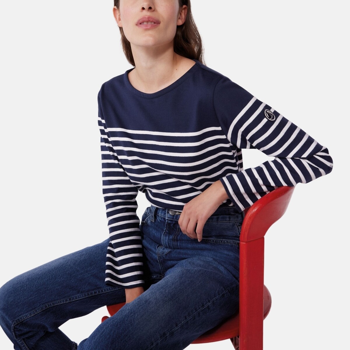 PETIT BATEAU<br>Camisa azul marinho de manga comprida de algodão
