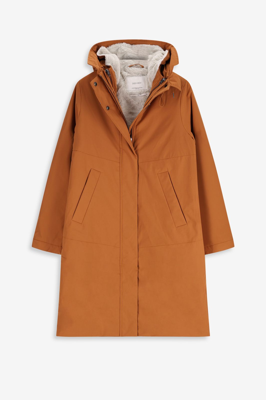 Donkeroranje parka met uitneembare faux fur voering