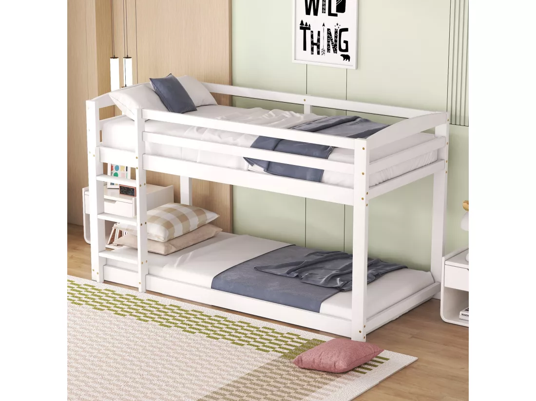Lit superposé pour enfants et adolescents, structure en bois massif, montage facile, 90x200cm, blanc