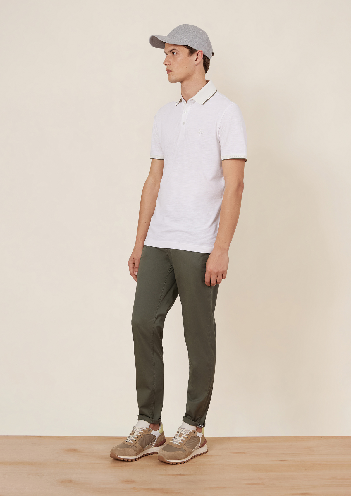 Pantalon casual skinny 7/8 en coton stretch uni kaki