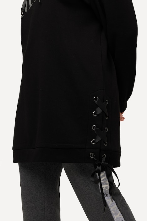 Longsweater, Colorblocking, Kapuze, Schnürung, Langarm