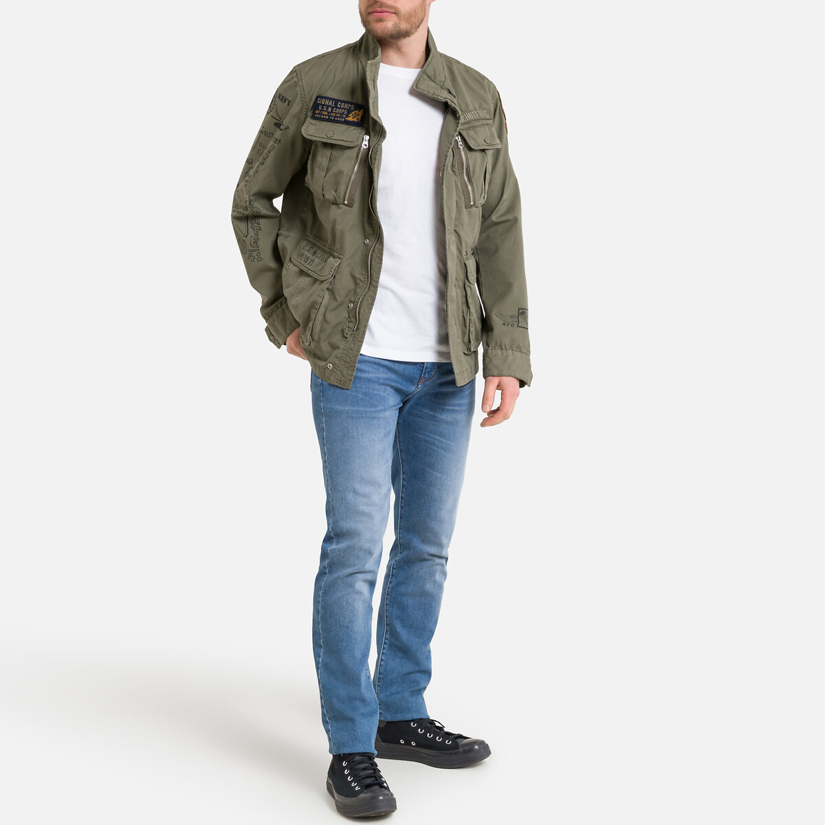SCHOTT<br>Parka militar com zíper e distintivos M-1941