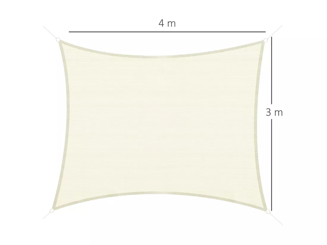 Voile d'ombrage rectangulaire 3 x 4 m polyéthylène haute densité résistant aux UV coloris crème