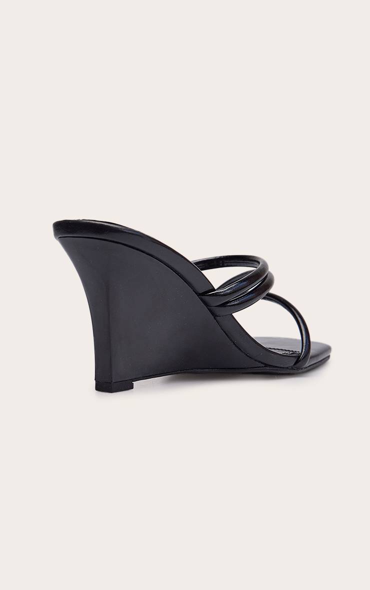 Noir Mule Compensée À Brides En Synthétiquecuir