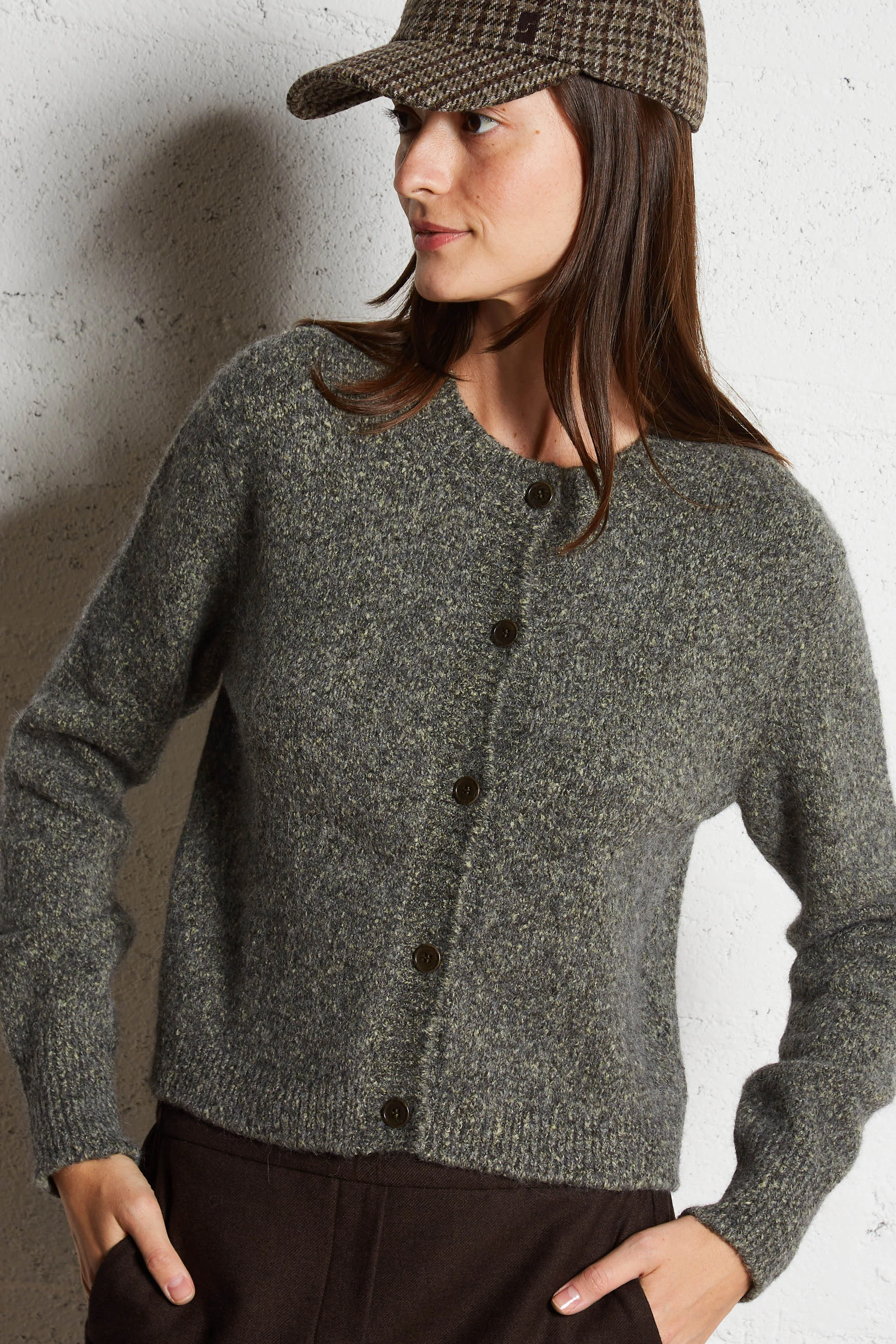 SPIKE - Gilet droit col rond en maille mélangée | Multicolore